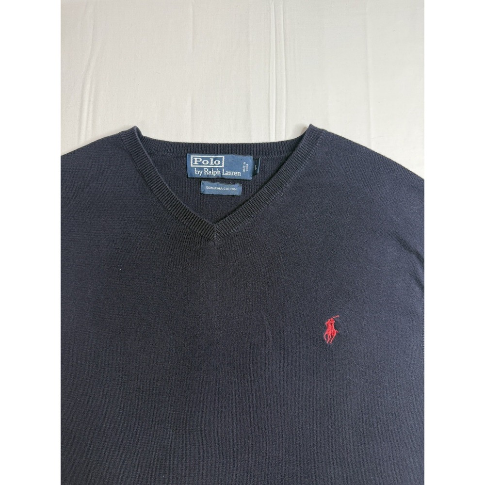 Polo Ralph Lauren Men's Navy Blue 100% Pima Cotton V-Neck Sweater Vest Size L - Picture 2 of 8